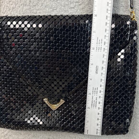 La Regale Vintage Shoulder Purse Black Chainmail Sequin Flap Style Snap Closure - Picture 5 of 9